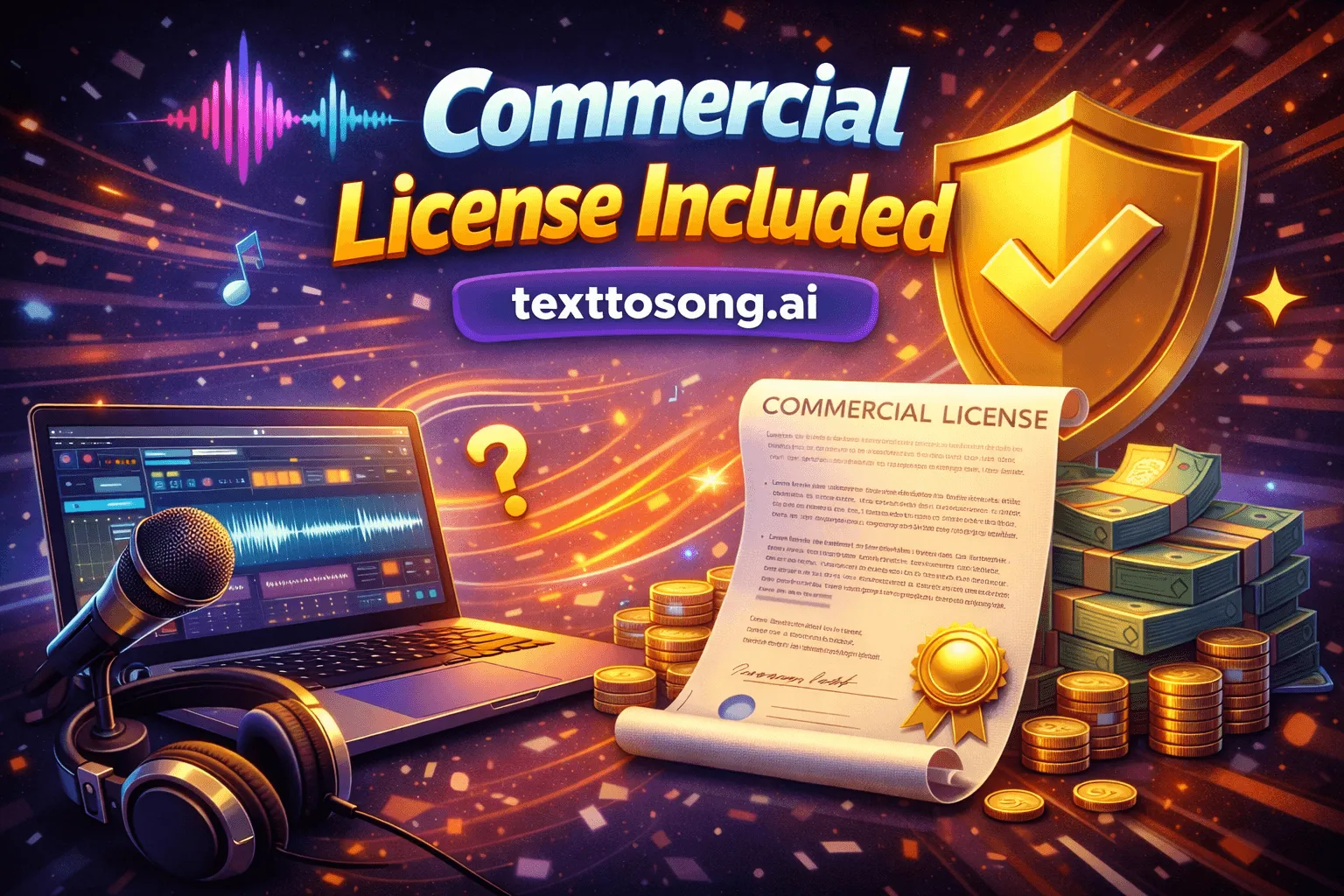 Commercial music license included with every song